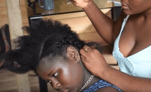 Braided hairstyle slavery to hide rice.