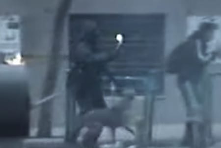 Kanellos running alongside Athens protesters.