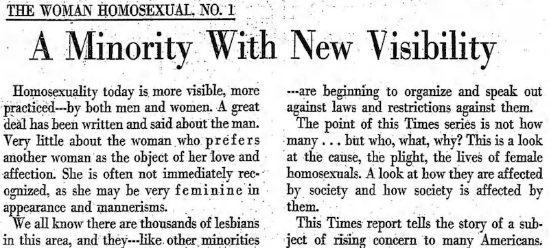 Newspaper coverage of daughters of bilitis and lesbians in the US